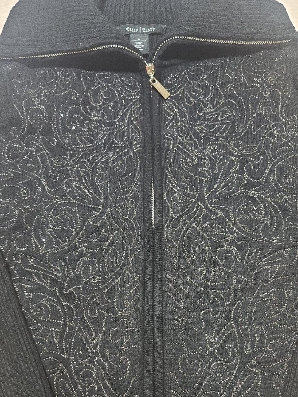 White House Black Market Black Zip-Up Cardigan with Silver Hardware - Picture 3 of 7